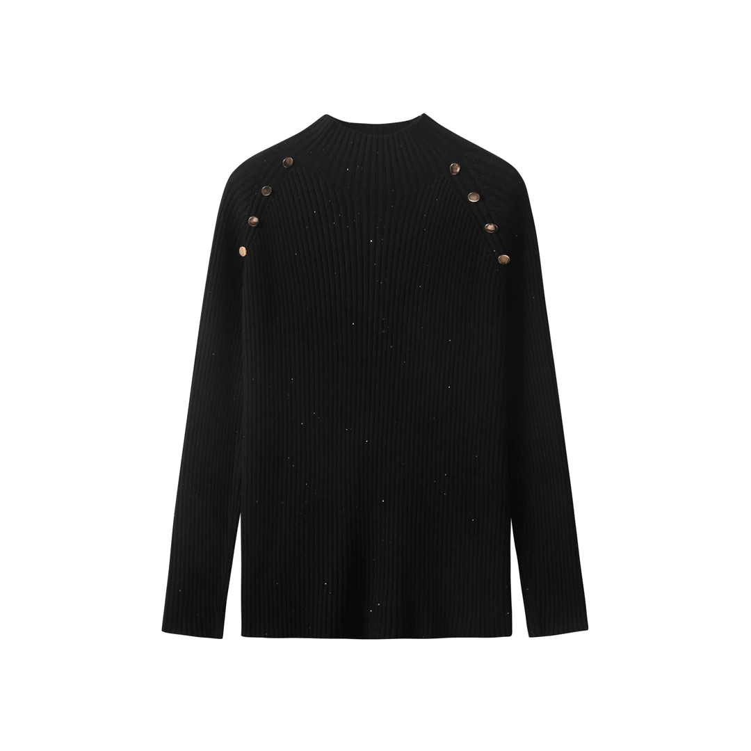 【管管专属】女装亮片坑条钉扣打底衫上衣 F43004A218