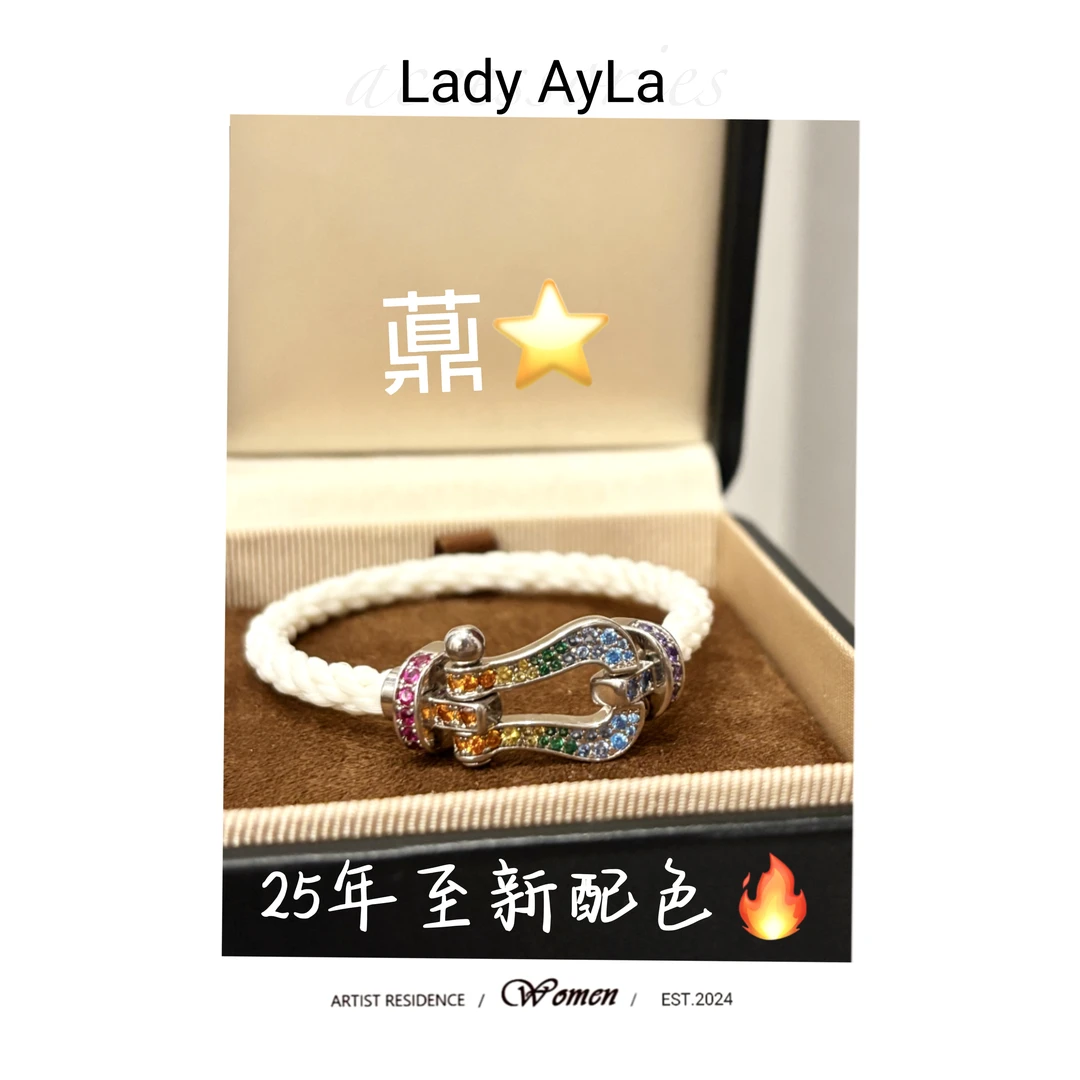 铜合金合成锆石手链 手工编织彩色镶嵌镶钻彩虹白色马蹄手链AL200