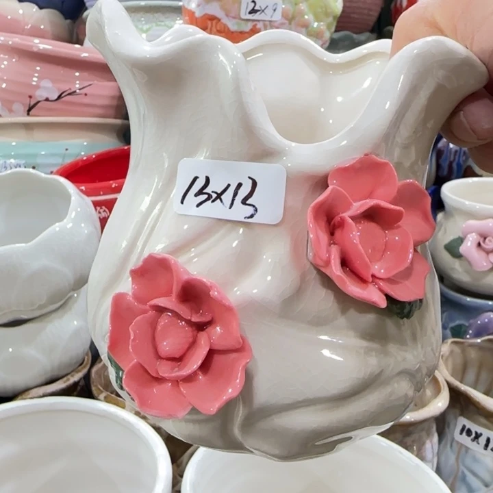 凑9块包邮，有孔，陶瓷花盆