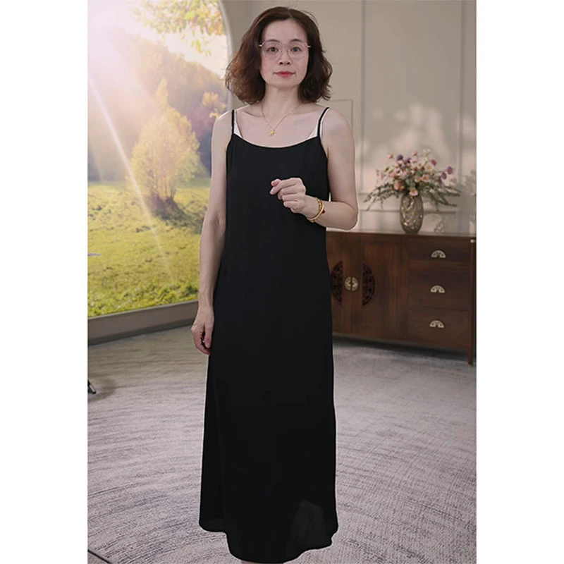 【F·J】桑蚕丝吊带连衣裙夏季新款女士中长款真丝裙子女FJ9830L