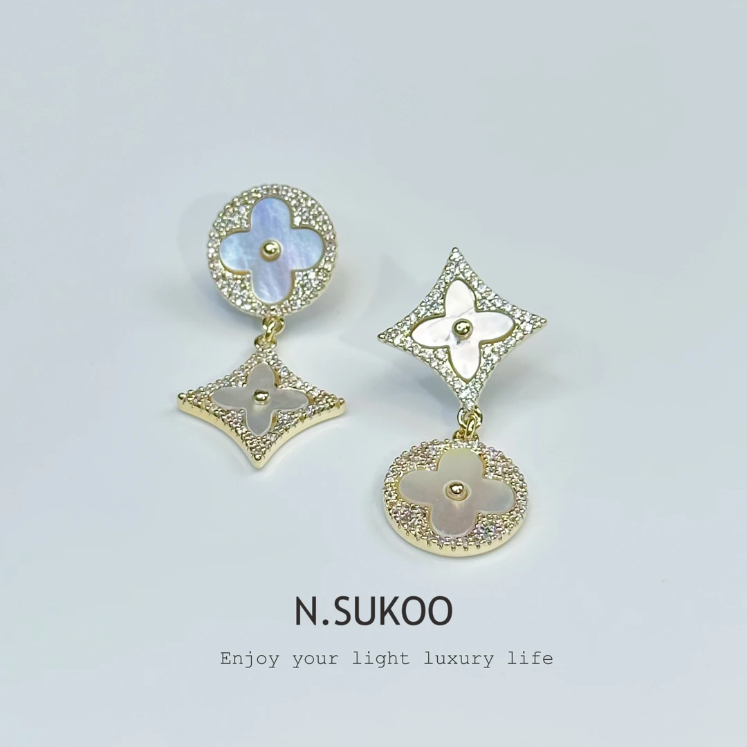 铜合金合成锆石耳饰 E0342 时尚气质经典老花AB设计师款耳环