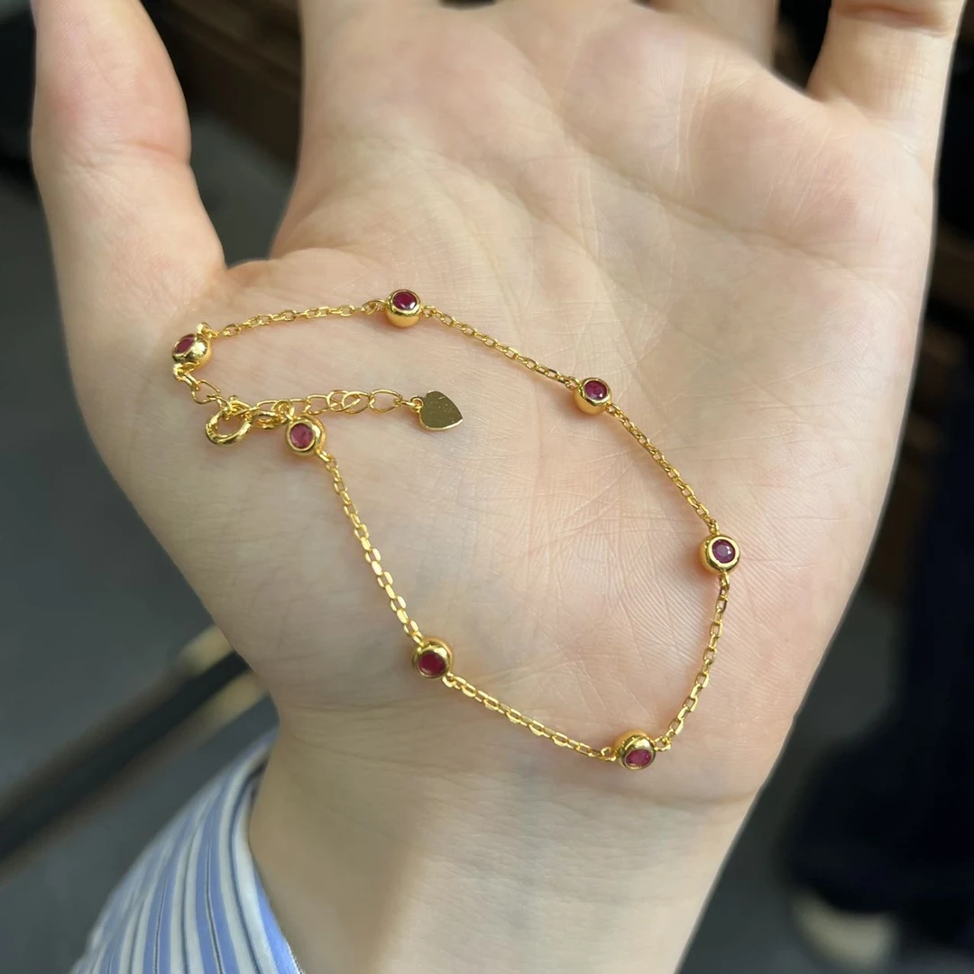 【小宝珠宝】23 T20329-S925银镶嵌红宝石手链-多样性发一件