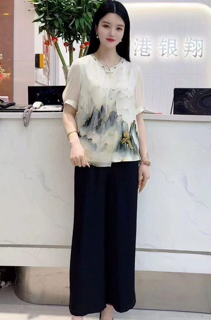 圆领休闲风两件套盘扣时尚中式女装常规中国风