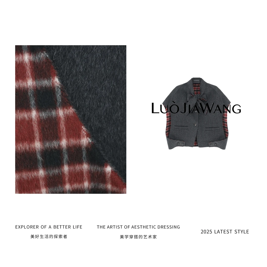 绵羊毛蝴蝶结格子纹羊绒马甲LUOJIAWANG