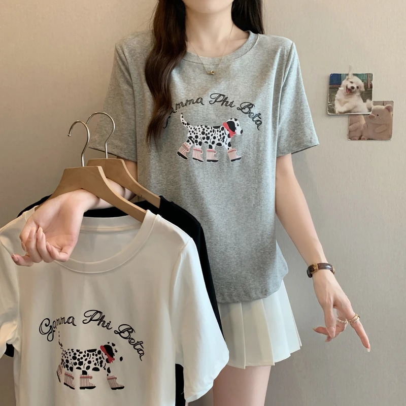 大码胖mm洋气显瘦卡通小狗印花短袖T恤女夏季新款休闲减龄上衣潮