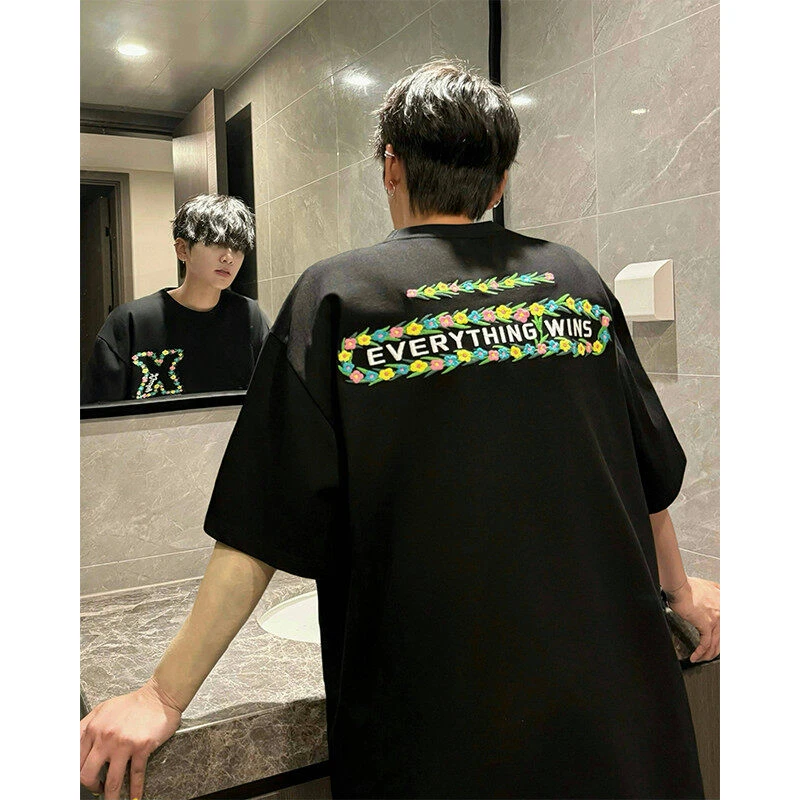 7Seven潮牌花绘刺绣设计感美式复古刺绣立体短袖T恤半袖