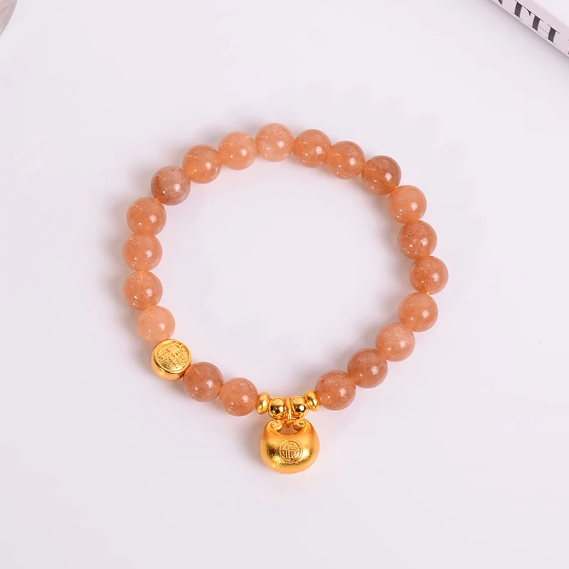 铜合金手链 「玲珑粉黛」复古金色小胖福手链女新中式精致手串手饰