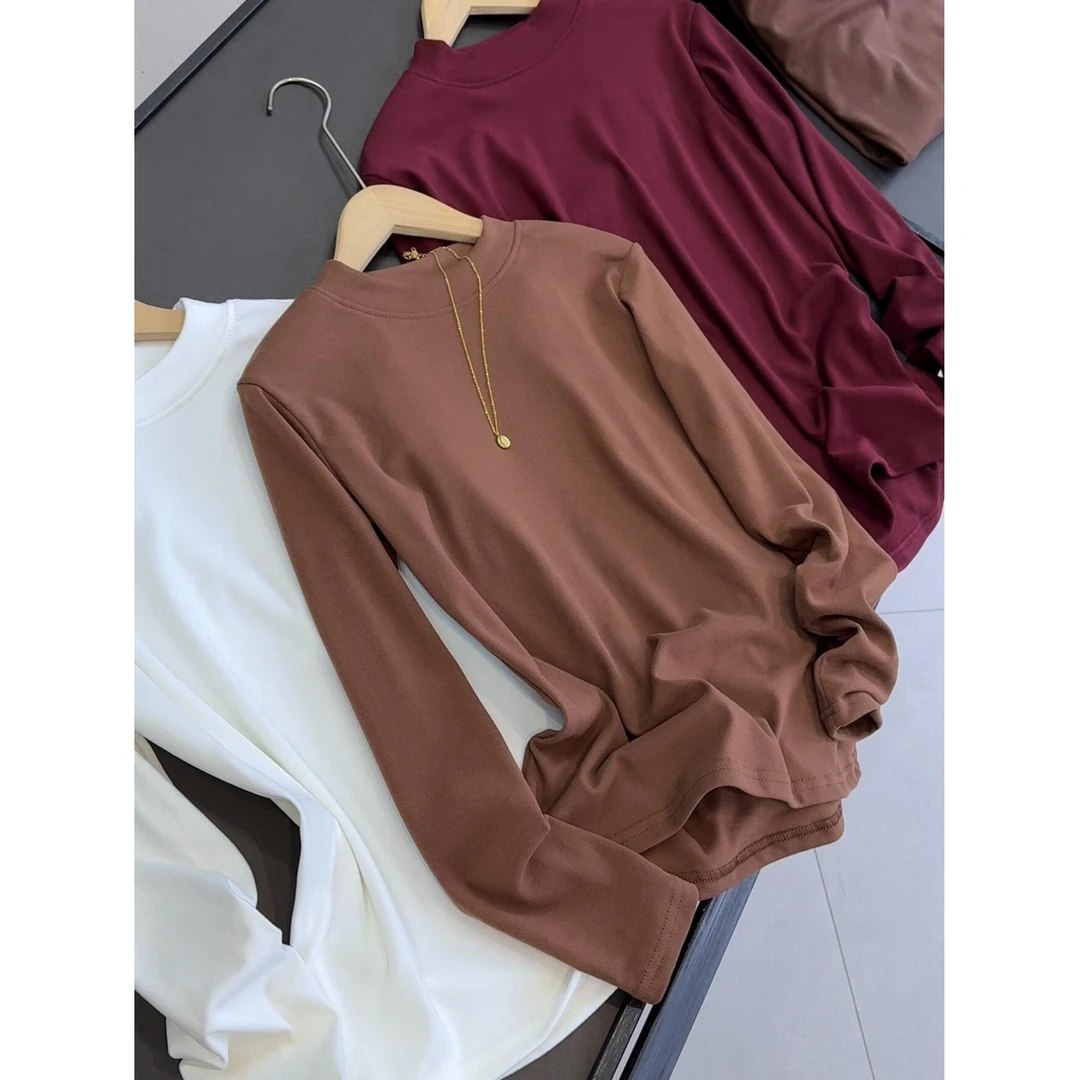 第二件1块!半高领德绒打底衣女2024春秋新款内搭绒衫纯色长袖T