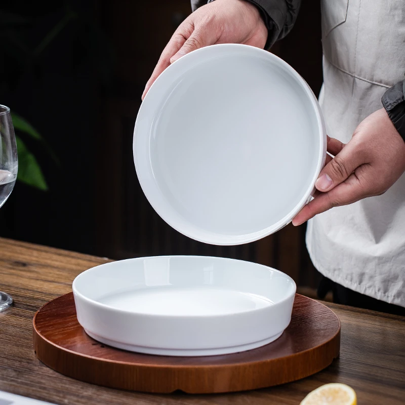 景德镇釉下彩高温白瓷深盘家用纯白陶瓷盘子果盘平盘餐具乔迁轻奢