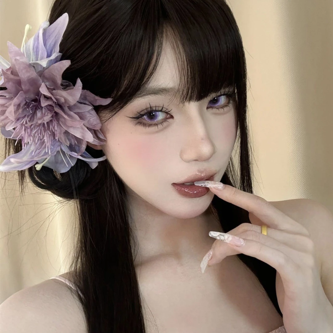 紫色花海超仙海胆花朵边夹海葵花朵发夹氛围感对镜拍美丽尤物头饰