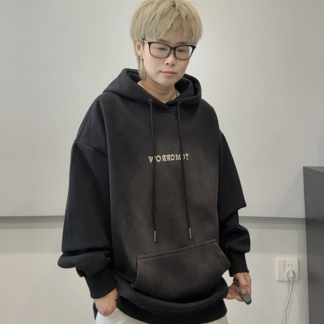 9602男女生潮牌连帽卫衣百搭宽松潮流休闲时尚qiu秋冬印花套头