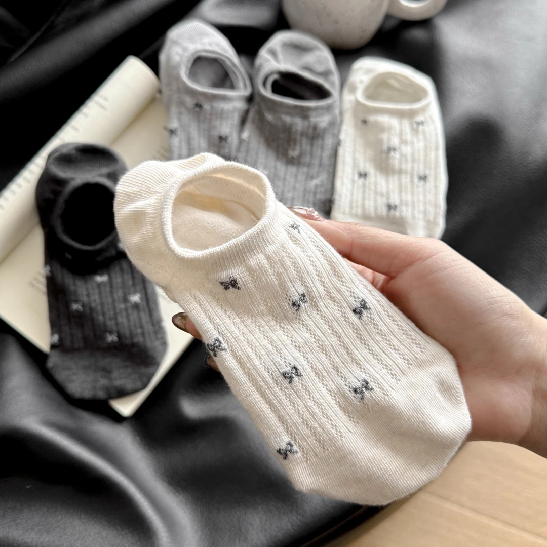 miu风女士蝴蝶结袜子船袜浅口夏季薄款防滑不掉跟隐形透气