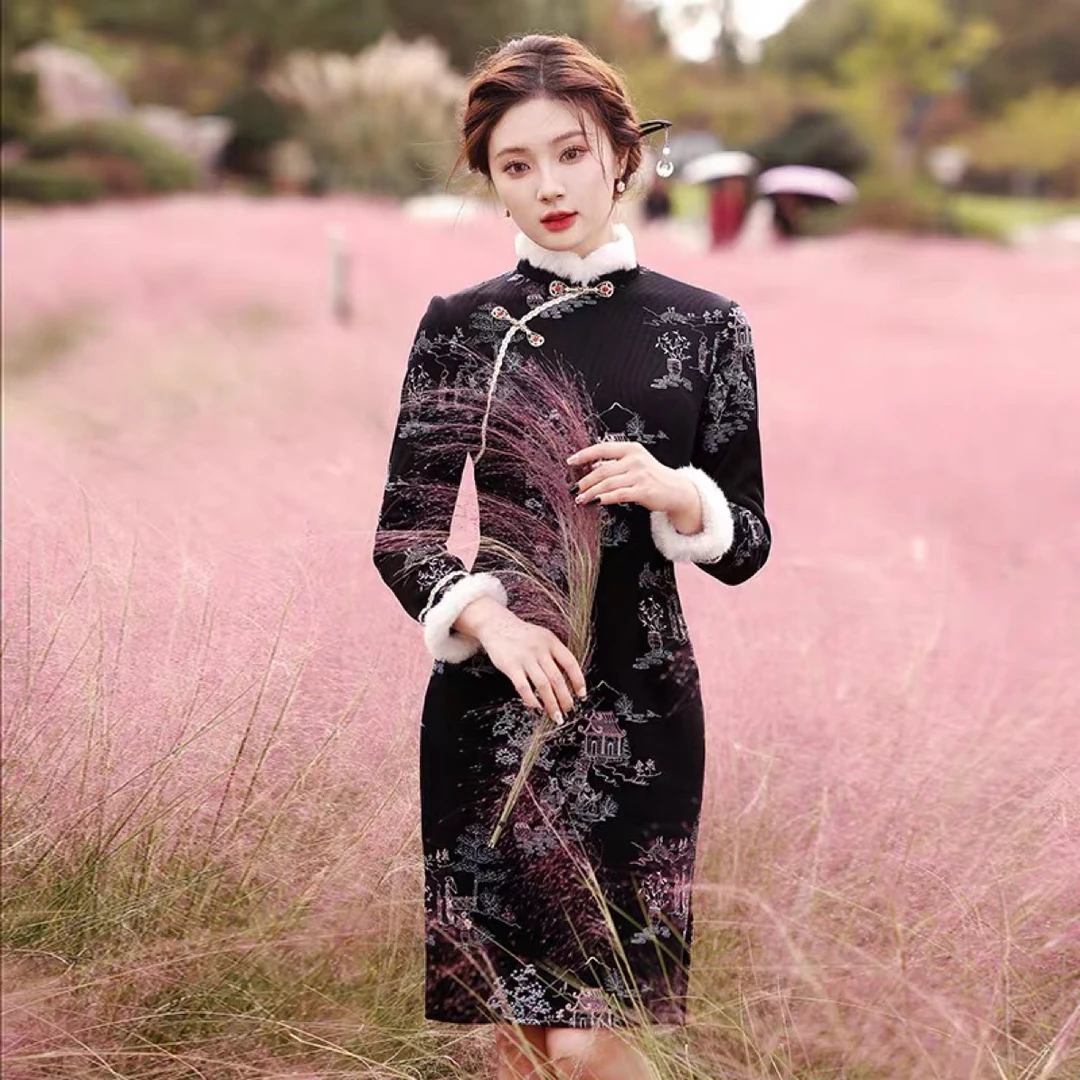 【2951 迷蝶香 黑色】显瘦气质修身优雅复古中国风旗袍