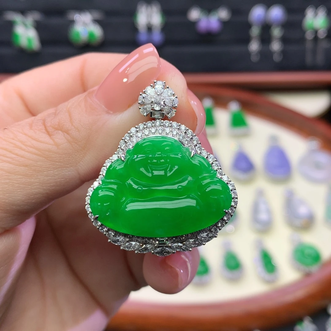 翡翠18K金镶嵌吊坠(不含链)