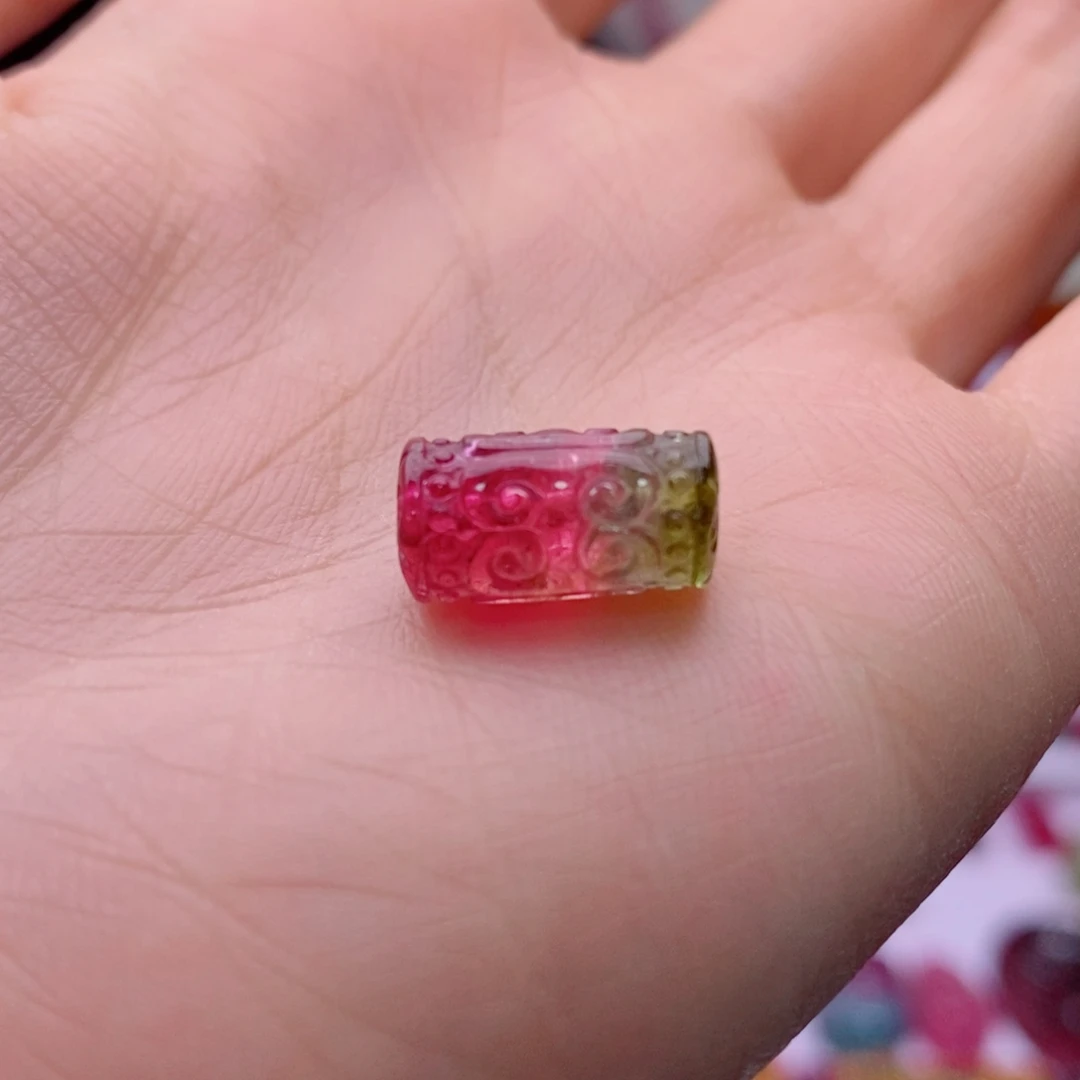 未镶嵌单颗碧玺回纹桶珠yy
