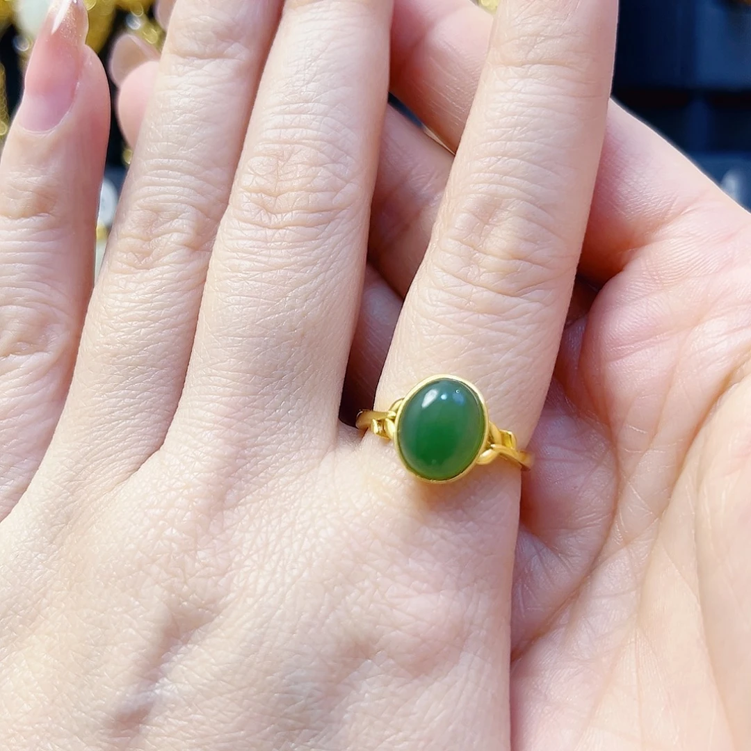 和田玉银S925镀金镶嵌戒指