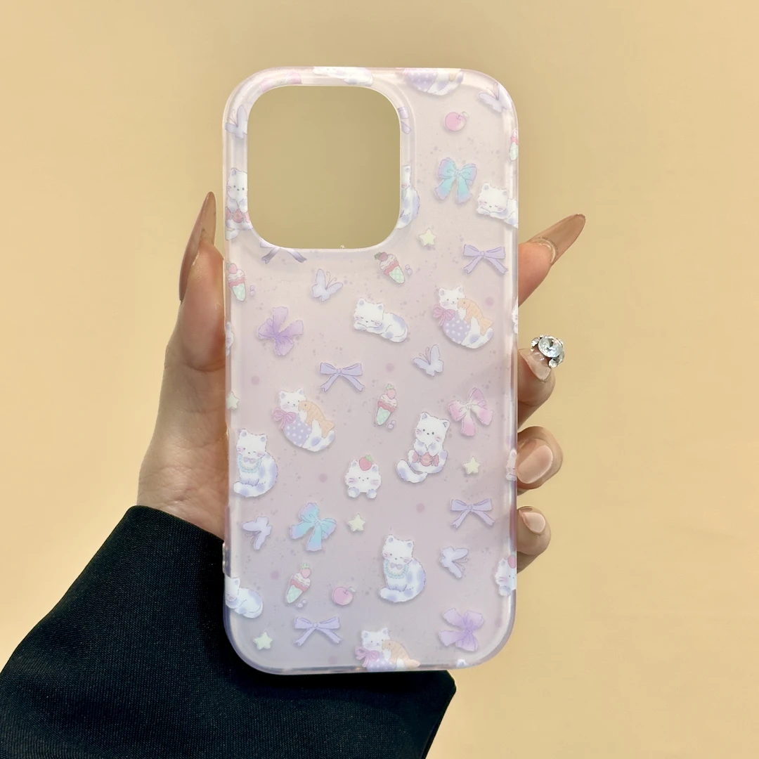 蝴蝶结小猫双面IMD适用iPhone16手机壳苹果15promax简约14
