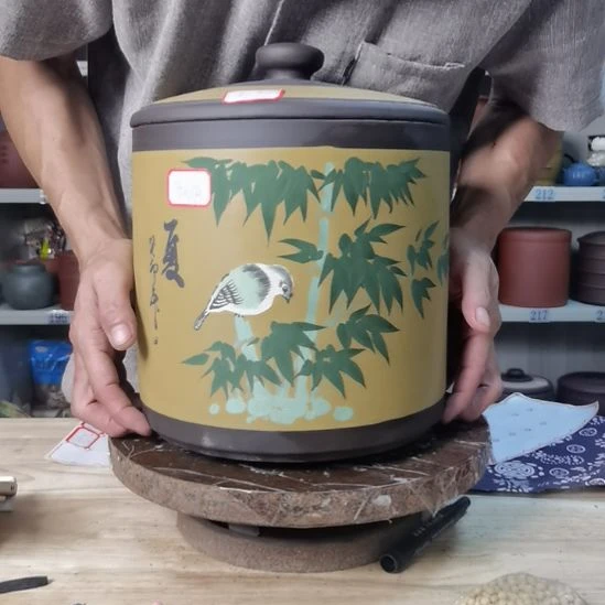紫砂茶叶罐处理泥绘7196