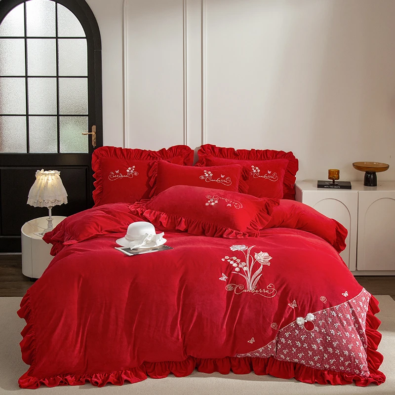 新款加厚婴儿绒韩版床盖绣花保暖四件套-朱丽叶