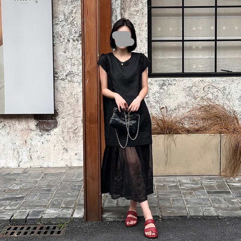 法式赫本风气质短袖连衣裙女夏季2025年新款高级感通勤长款裙子潮