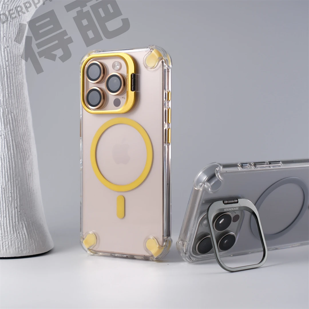 得葩四角防摔支架苹果17promax透明磁吸手机壳 iphone15简约14/13