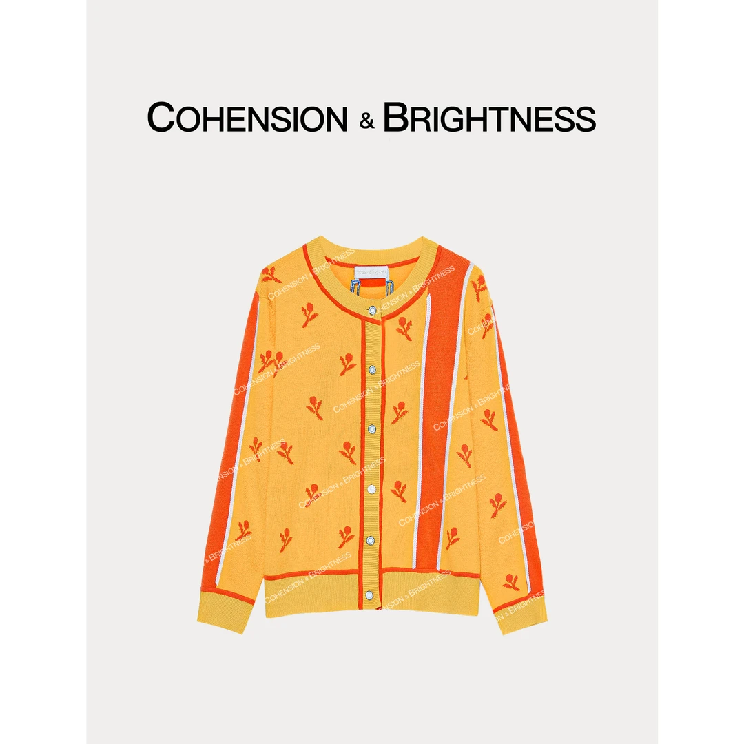 凝慧真的好【慢调巴黎】早秋时尚撞色花朵百搭开衫毛衣JQ958