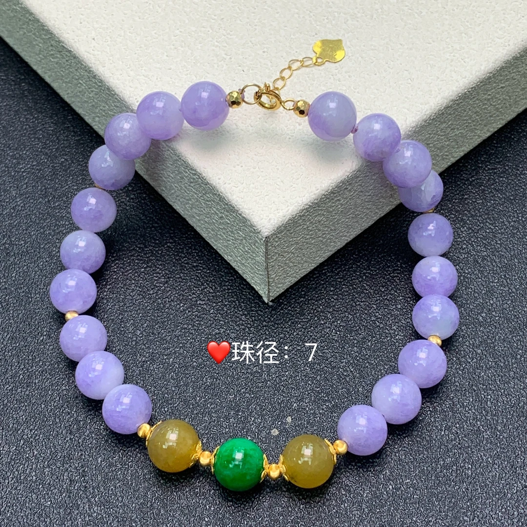 新品推荐·18k金浓紫圆珠多宝设计款珠径13mm缅A翡翠玉石手串气质