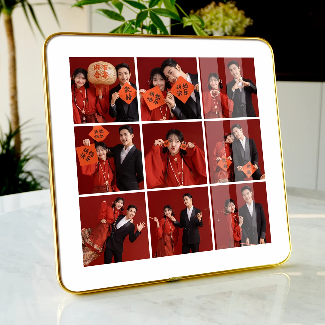 九宫格相框定制婚纱照水晶摆台情侣洗照片做成相框加打印相册挂墙