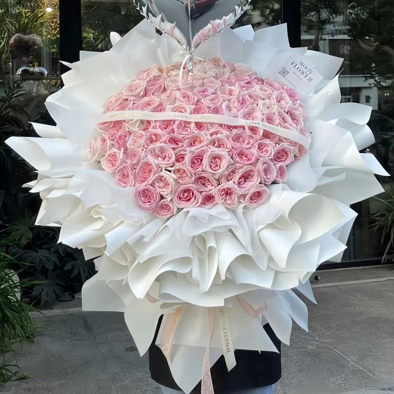 『甜美的爱情』99朵粉荔枝玫瑰花束生日礼物鲜花送女友爱人告白花店送花上门鲜花花束配送