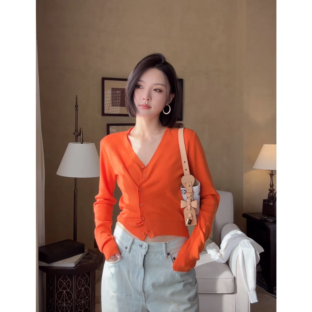 FORNI 花样时髦法 定纺羊毛懒人时髦可两穿斜扣V领针织开衫