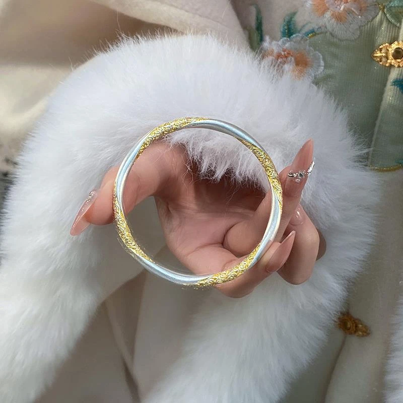 银9999描金祥云手镯女银新款国风镯子闭口设计感ins素款百搭气质