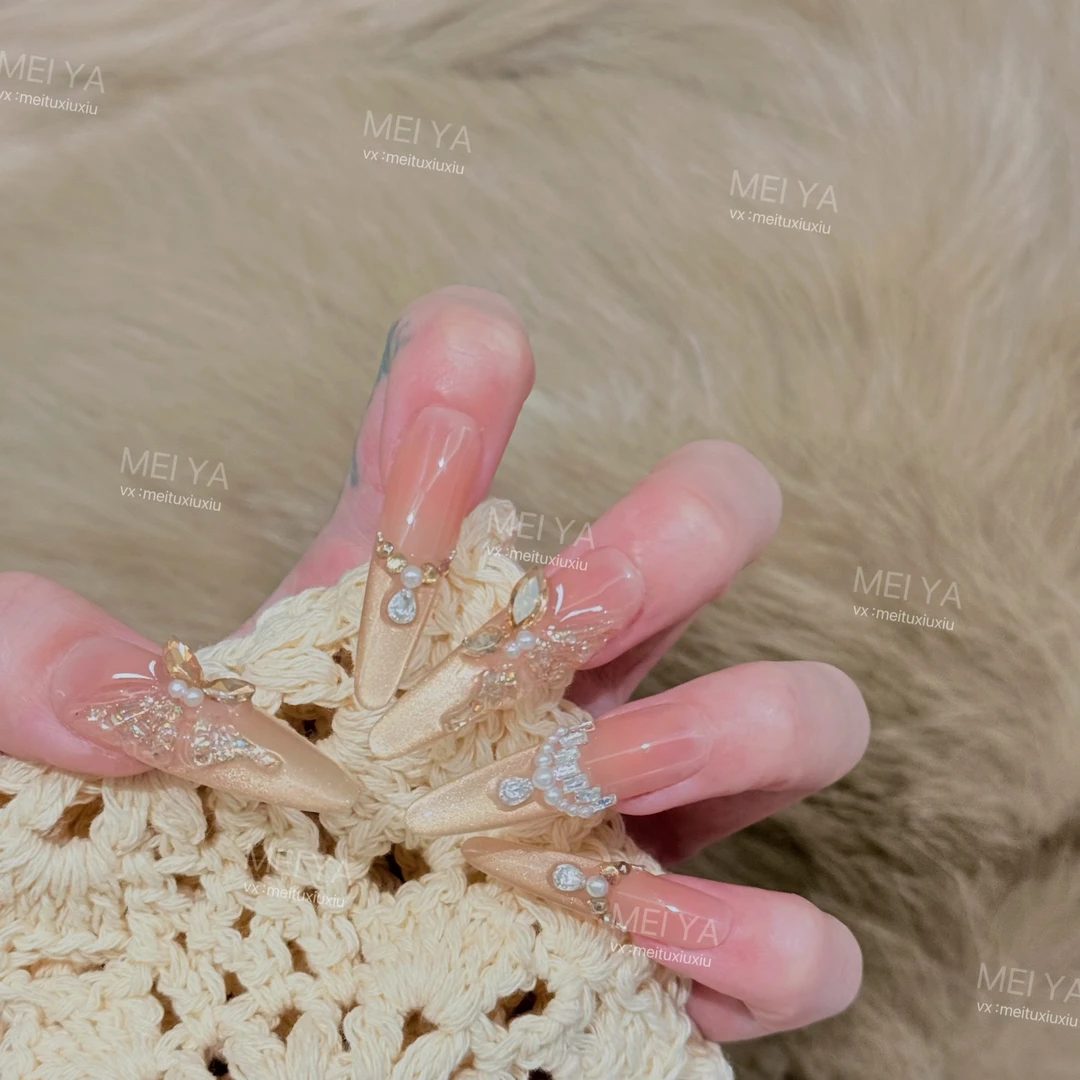 【庄周梦蝶 2.0香槟蝴蝶】手绘立体蝴蝶纯手工腮红美甲花瓣穿戴甲