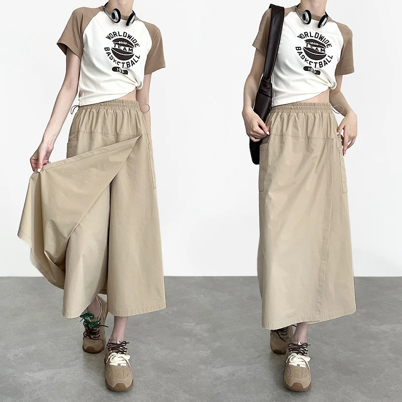 原纱防晒长款工装裙裤女夏2025新款胖mm大码显瘦包臀a字半身长裙