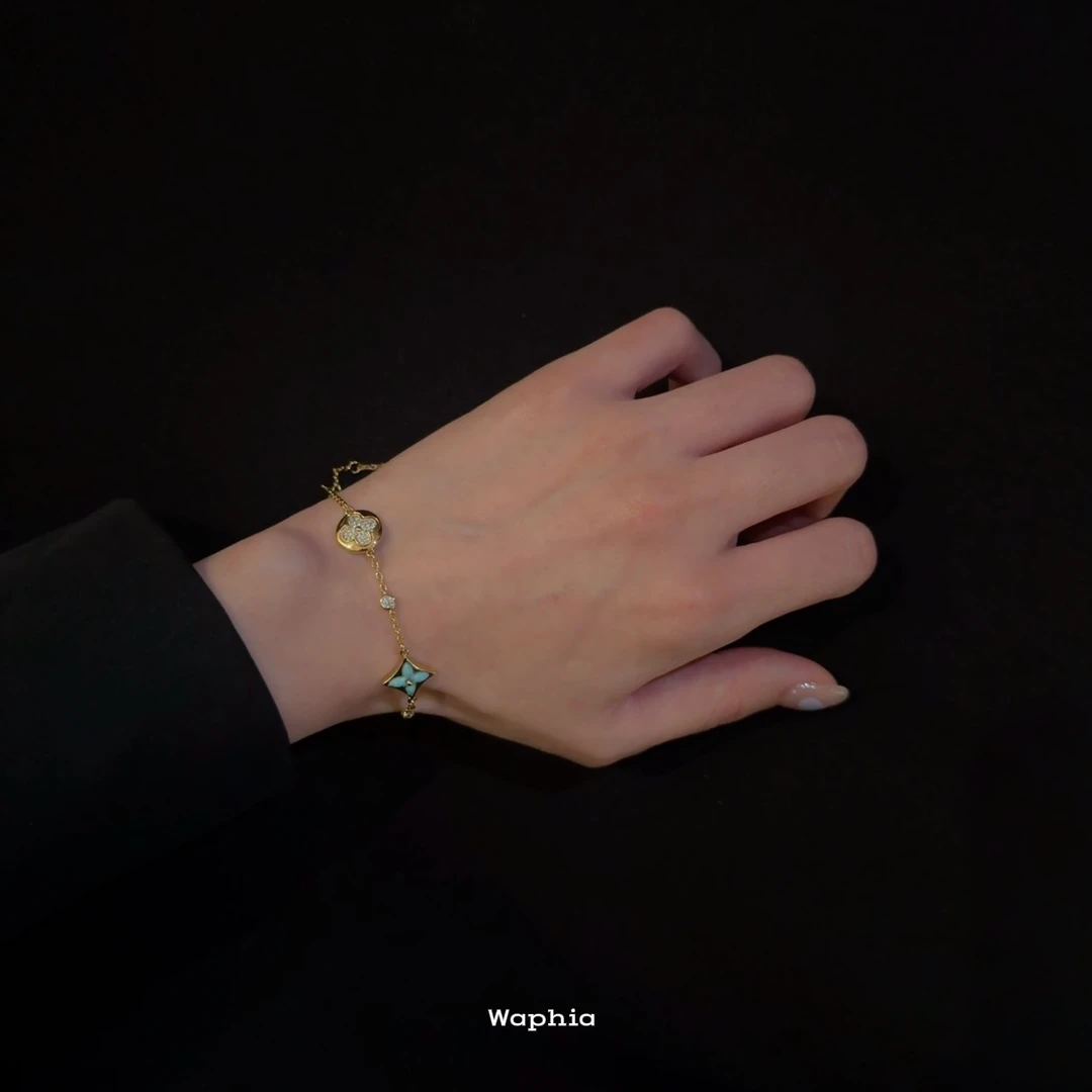 合金手链 Waphia设计师款经典时尚【蓝色尖圆花间钻手链】 VV007