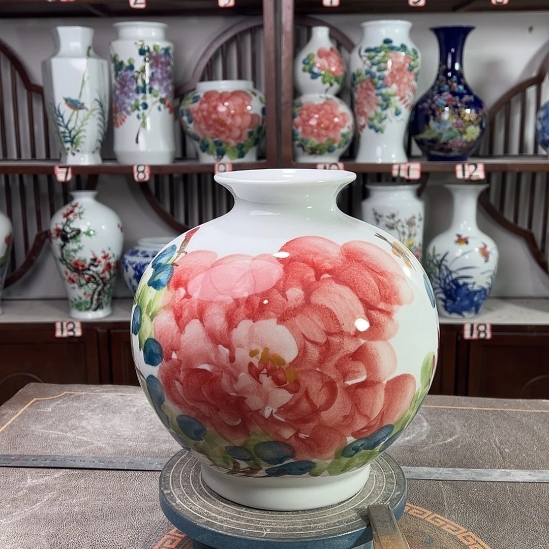 陶摆件景德镇陶瓷石红牡花