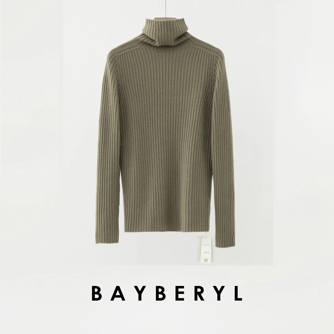 BAYBERYL老贝森林*坑条羊绒高领百搭套头秋针织衫ZZS4J1301