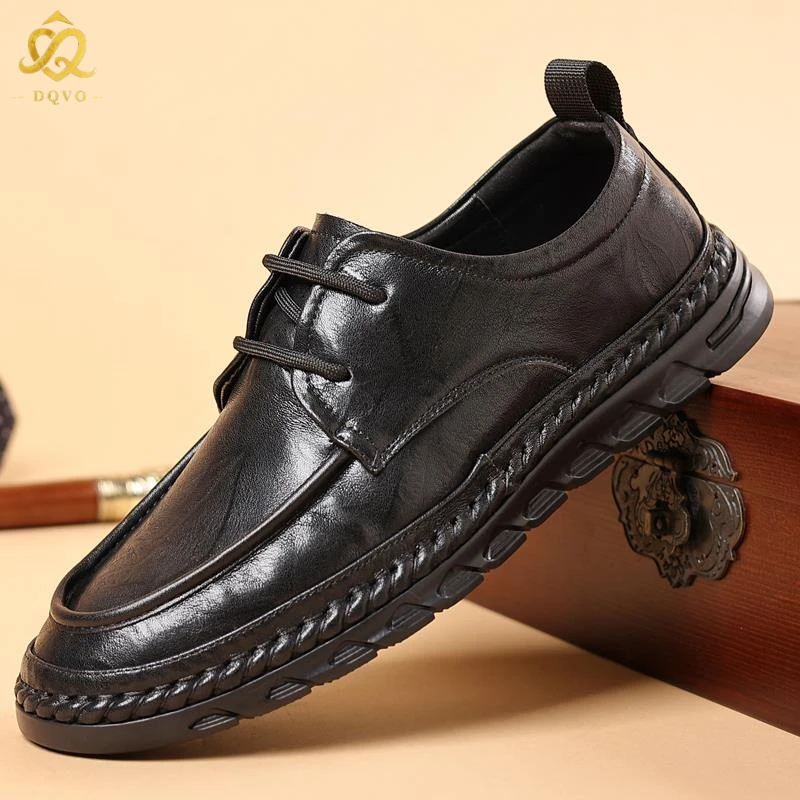 潮牌皮鞋男士真皮透气正装商务休闲软底英伦系透透气软底商务皮鞋