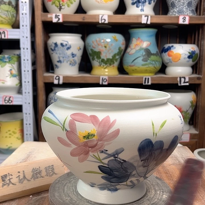 陶高20口20青花荷花陶瓷陶瓷