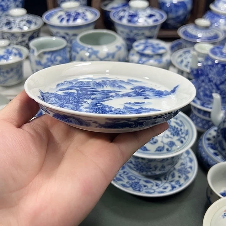 微瑕柴窑工笔山水内外画小壶承