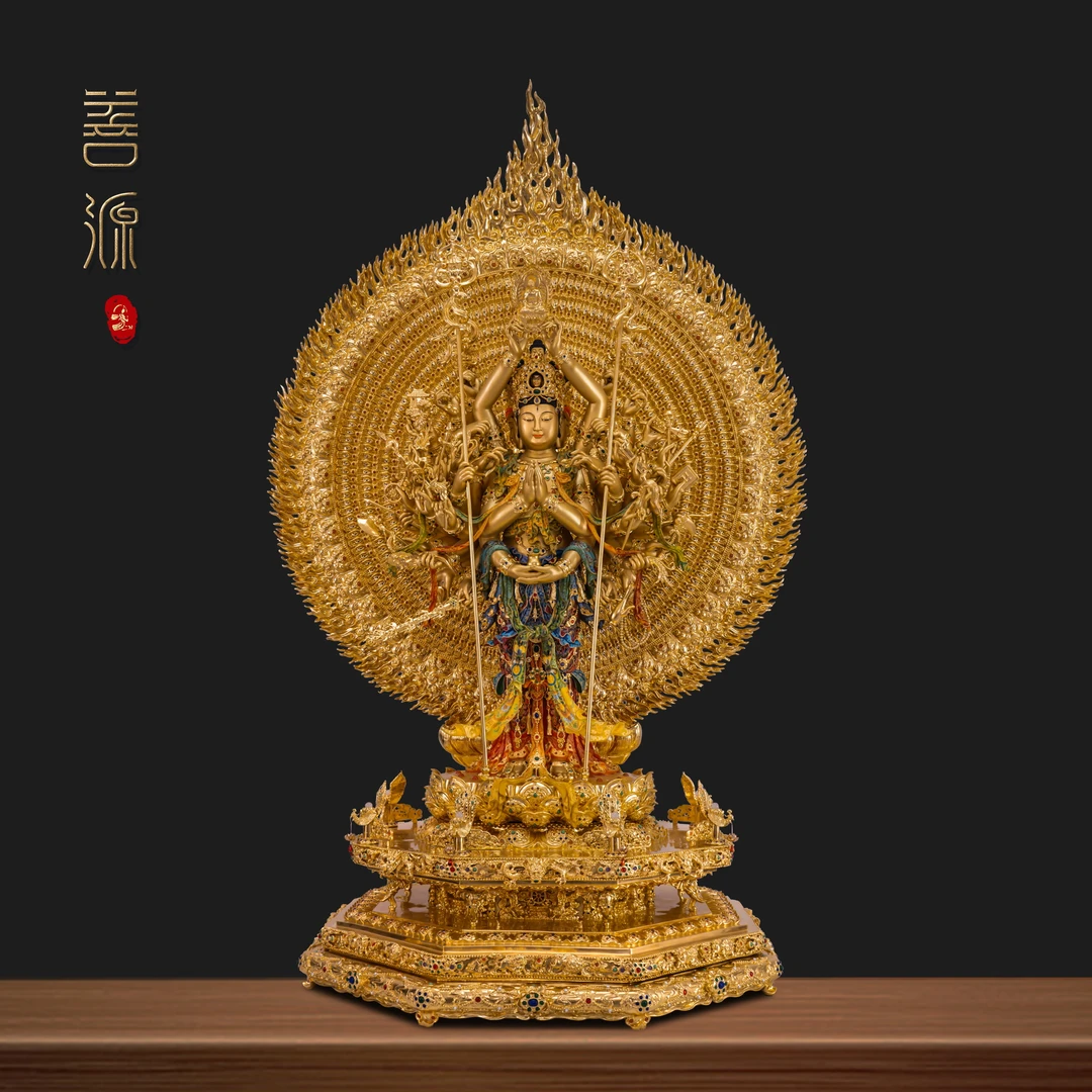 善源172cm千手观音造像黄铜泥金工艺手工彩绘中式装饰摆件