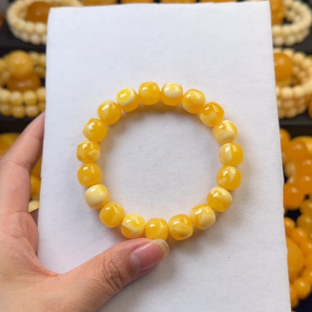 蜜蜡未镶嵌手链橘白花同料杨枝甘露12