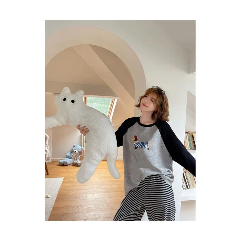 睡衣女冬季新款德绒长袖长裤韩版时尚家居服套装（线条小狗德绒）