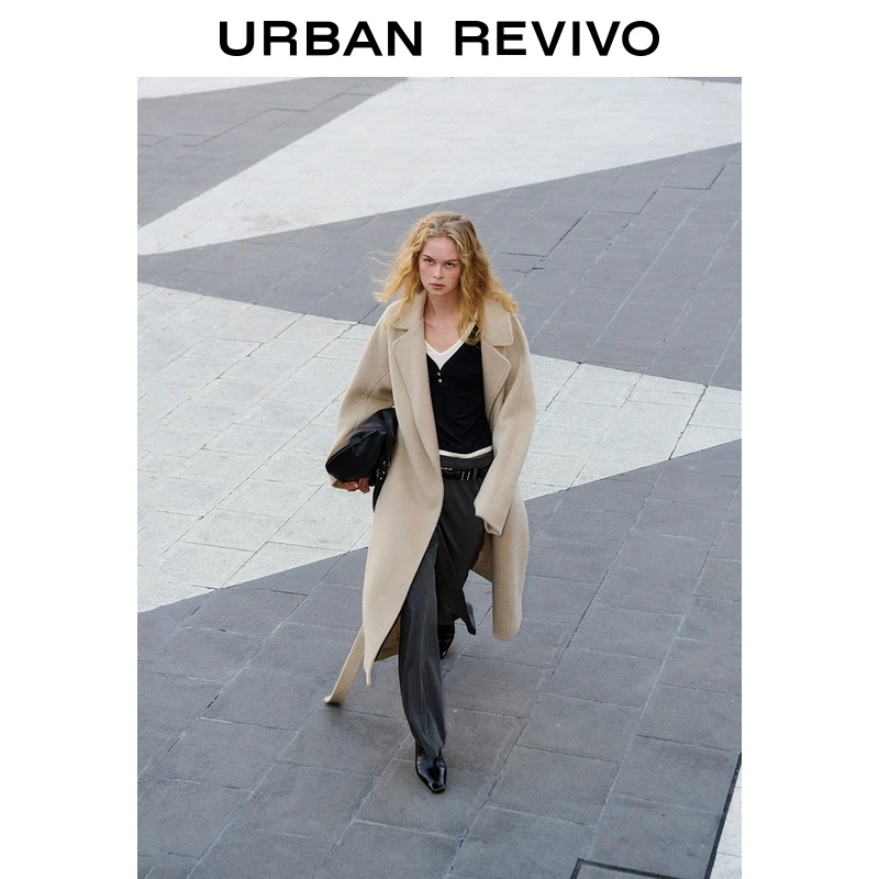 UR2025冬季新款女装高智感气质腰带宽松大衣外套UWG150151