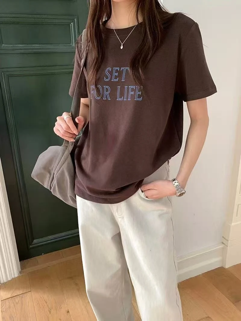 韩系显瘦宽松圆领短袖百搭女款休闲短袖T恤2389