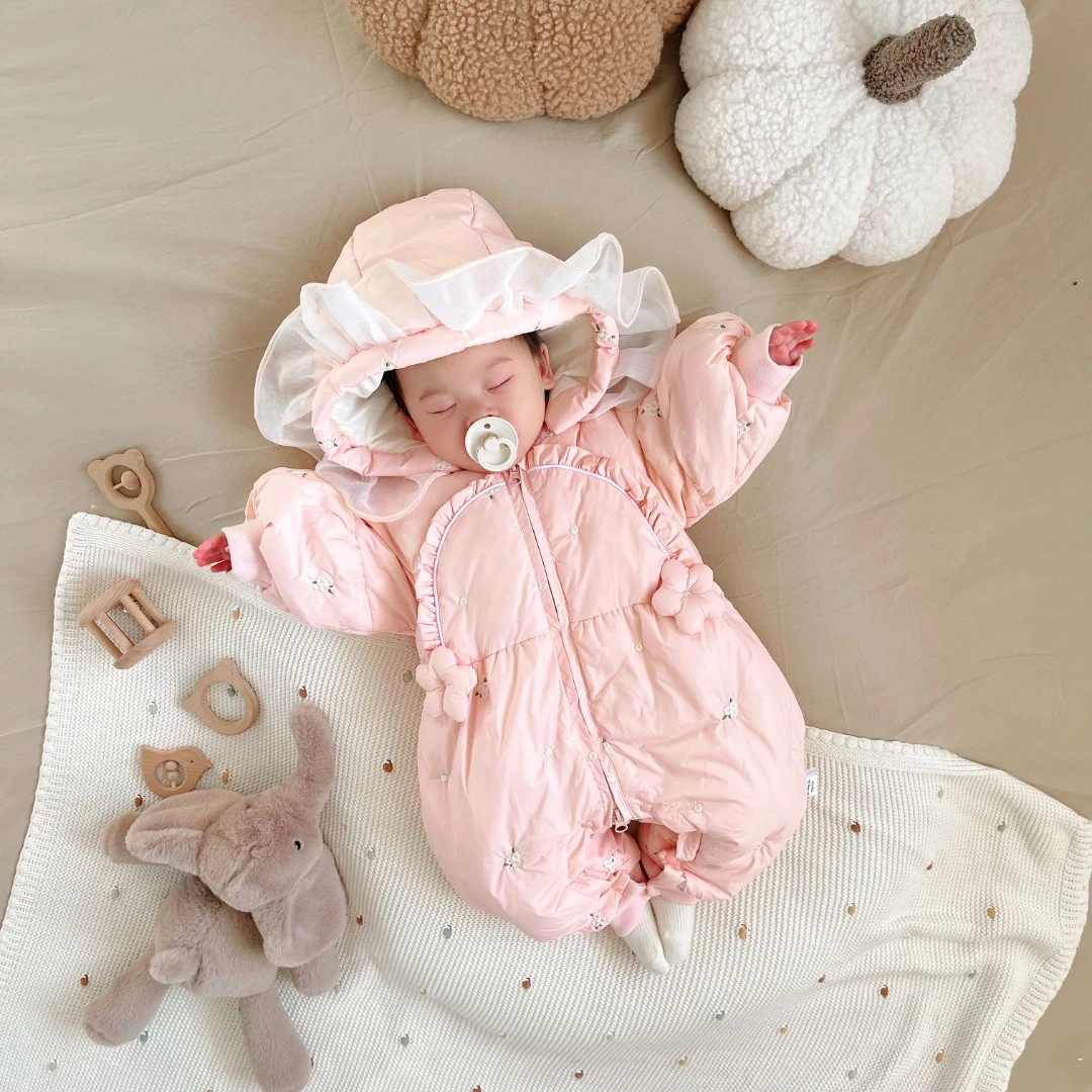 宝宝新生儿婴幼儿加厚保暖秋冬季花仙子羽绒服白鸭绒连体衣706