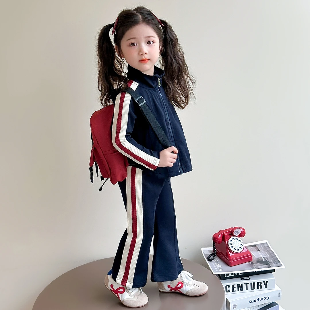 女童秋季套装2025新款儿童运动夹克外套时尚宝宝喇叭裤韩系两件套