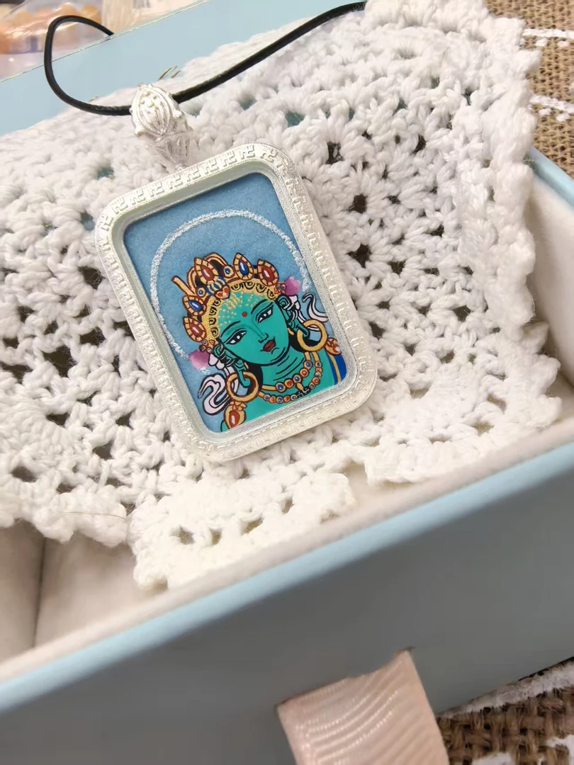 绿度母方形唐卡吊坠TK