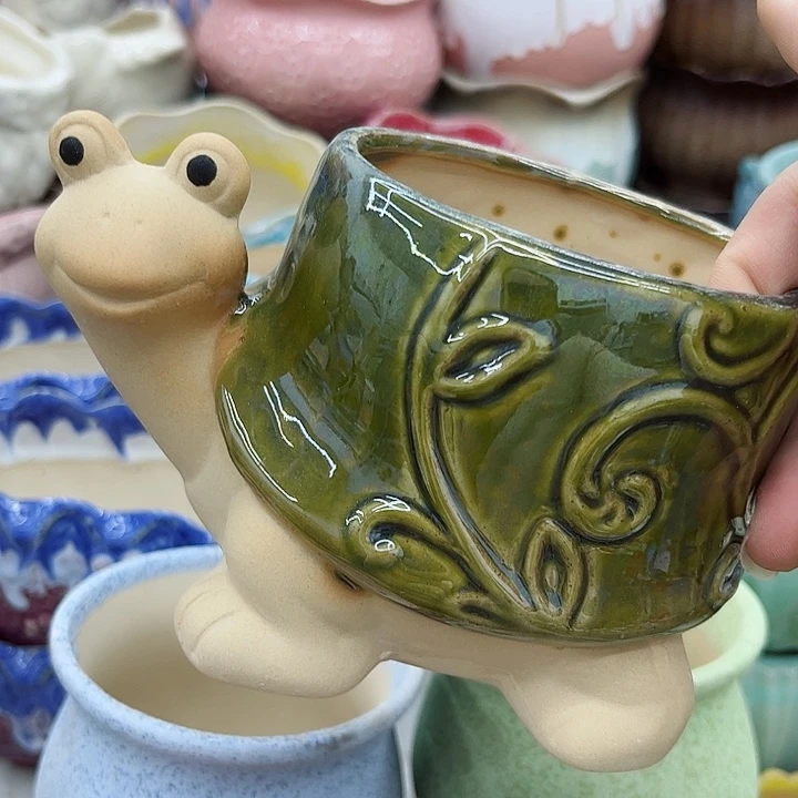 多肉绿植陶瓷花盆9.9包邮，有孔