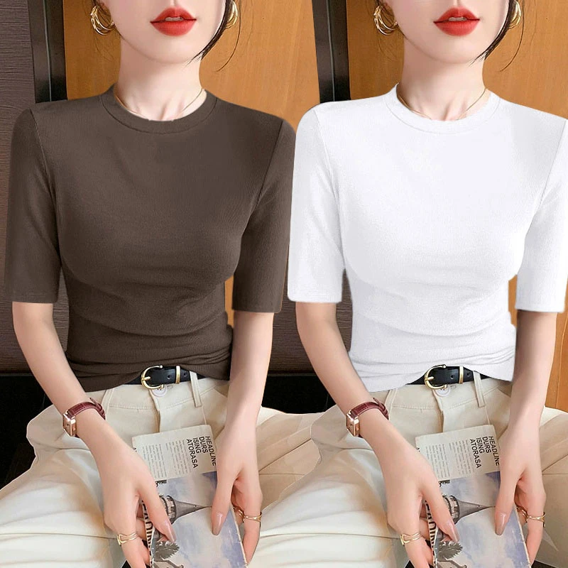 单/两件打底衫女士韩版时尚百搭春夏季减龄修身显瘦清凉螺纹上衣