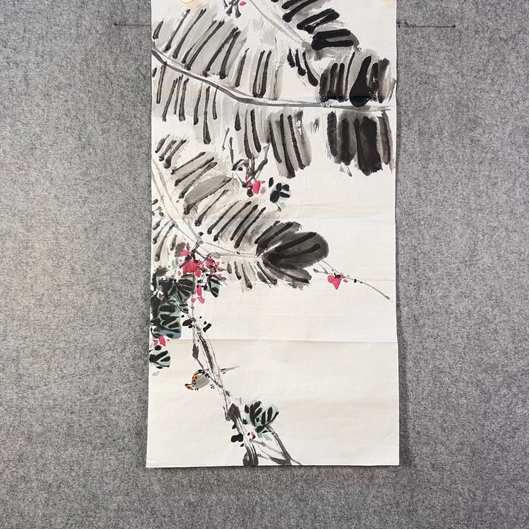 国画293 花鸟在树丛的顶端鸣叫叫声